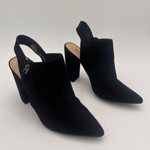 JUSTFAB Sling-Back Ankle Faux Suede Black Boot Women’s Size 9 Zipper Closure